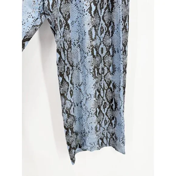 JACQUELINE B CLOTHING Flowy Satin Snake Pattern Pant in Denim Blue M/L - Picture 3 of 9
